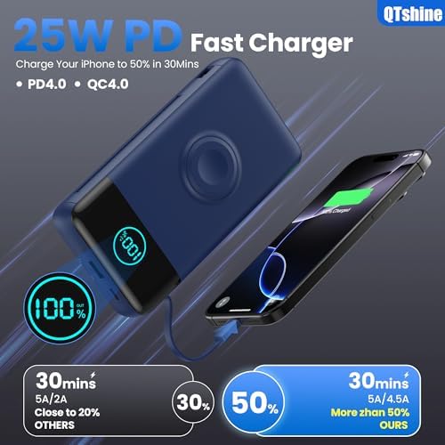 Ultimate 40800 m Ah Portable Power Bank – All-in-One Charging Solution with Built-in Cables, Wall Plug, and Apple Watch Charger – 6-in-1 QC4.0 25 W USB-C Fast Charging for i Phone 16/15/14, Galaxy & More – LCD Display for Real-Time Battery Monitoring and Enhanced Compatibility