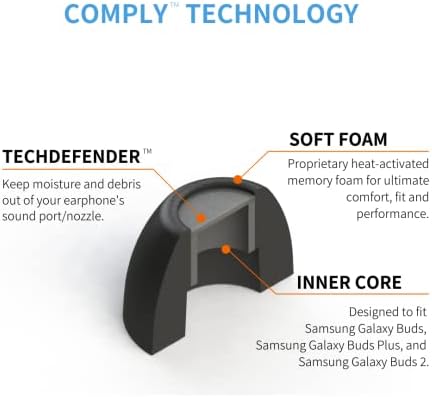 Upgrade Your Listening Experience with Comply Premium Memory Foam Earbud Tips for Samsung Galaxy Buds Series | Unmatched Comfort, Secure Fit, and Advanced Noise Isolation | Black Medium Size (3 Pairs) – Perfect for Music Lovers and Active Lifestyles