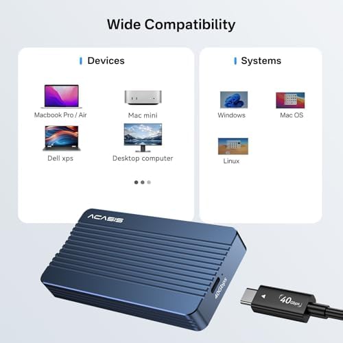 Experience Lightning-Fast Storage with ACASIS 40 Gbps M.2 NVMe SSD Enclosure – Thunderbolt 4/3 & USB4 Compatible, Tool-Free Setup for M-Key B+M SSDs (2280/2260/2242/2230) – Perfect for Video Editing, Gaming, and Large File Transfers – Durable Design for Optimal Heat Dissipation & Long-Lasting Performance – Elevate Your Device with High-Speed Data Transfer and Enhanced Compatibility