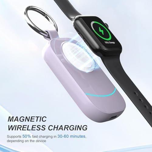 Portable Keychain Charger for Apple Watch – 2500 m Ah Fast Wireless Power Bank for Series 10, 9, SE & Ultra 2 – Essential Travel Companion for Effortless Charging Anytime, Anywhere – Lightweight, Durable, and User-Friendly Design for Active Lifestyles – Versatile Smartwatch Charging Solution