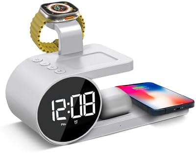 Brookstone 4-in-1 Wireless Charging Station: Elegant Multifunctional Hub for i Phone 15 to 12 Pro Max, All Apple Watch Series & Air Pods Compatibility | Fast Charging with Integrated Clock for Home or Office Use