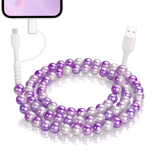 Stylish 2-in-1 Coolden USB C Cable: 3.3 FT Fast Charging Cord with Purple Beaded Design for i Phone 16, 15 Pro Max & Galaxy S25/S24 Ultra – Versatile Dual Compatibility for Trendsetters and Tech Enthusiasts