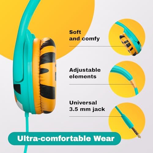 Kidrox Safe Sound Wired Toddler Headphones – Volume-Limited 85 d B Child-Friendly Headset for Ages 1-7 | Lightweight, Durable Design Perfect for Travel on Airplanes and Cars | Comfortable Fit for Tablets, i Pads, and More – Ensuring Safe Listening and Ultimate Entertainment Enjoyment