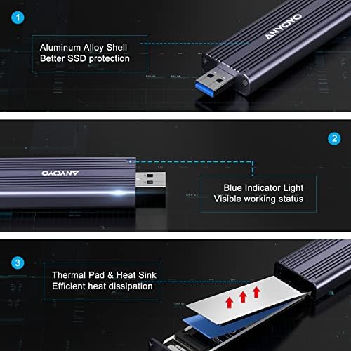 ANYOYO M.2 NVME SATA SSD Enclosure – Ultra-Fast USB 3.2 Gen 2 Adapter for 2242, 2260, 2280 M.2 SSDs with M-Key/M+B Support – Lightning Speed Data Transfer up to 10 Gbps, Plug & Play Convenience, UASP Compatibility, Durable Aluminum Design for Portable Storage Solutions