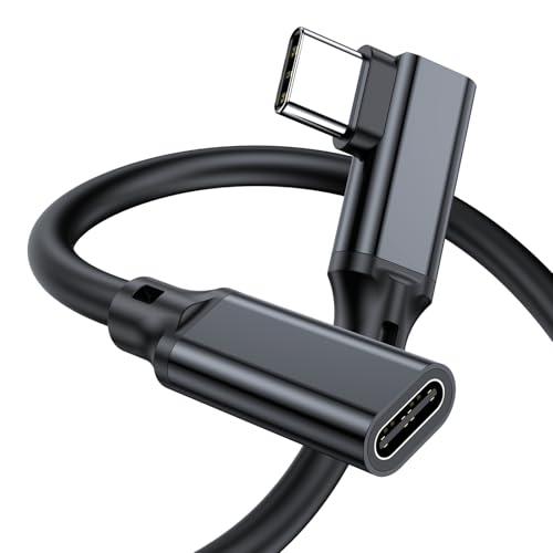 10 FT 90 Degree Right Angle USB C Male to Female Extension Cable – High-Speed USB 3.1 Gen 2, 10 Gbps Data Transfer, 100 W Power Delivery, 4 K Video Ready, Ideal for Mac Book Pro, i Pad Pro, Nintendo Switch, Dell XPS, Surface Go, PSVR2, and i Phone 15 – Ultimate Flexibility and Enhanced Durability for All Your Device Connections