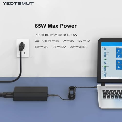 Universal 65 W USB-C Laptop Charger for Chromebook – Fast Charging Compatibility with HP, Dell, Lenovo, Acer, Asus, Samsung – Versatile Type-C Power Adapter for 45 W and 65 W Devices – Reliable and Efficient Charging Solution for Modern Laptops