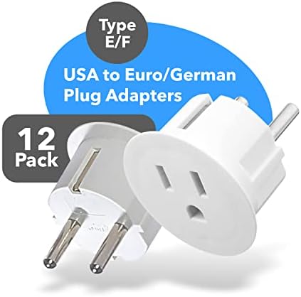 OREI 12-Pack USA to Europe Type E/F Schuko Plug Adapter – Essential Travel Converter for Effortless Device Charging in Germany & France – CE Certified, Compact Power Solution for Mobile Laptops, Phones & Camera Chargers – Ultimate Travel Connectivity Tool for Global Wanderers