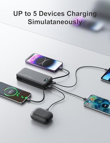 Ultra-Portable 20000 m Ah Power Bank with Built-In Cables & AC Plug | PD 20 W Fast Charging for i Phone, Samsung, Android | LED Display Travel Charger – Charge Multiple Devices Seamlessly and Stay Powered On-the-Go