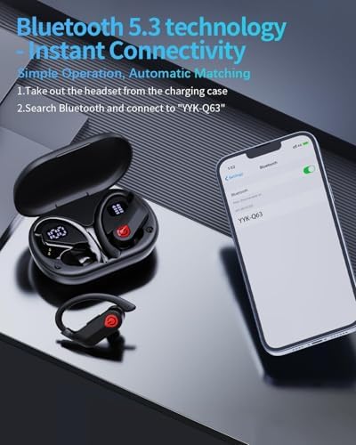 EUQQ 120-Hour Ultra-Durable Waterproof Bluetooth Earbuds – Ergonomic Over-Ear Sports Headphones with Advanced Bluetooth 5.3 for Seamless Connectivity, LED Battery Indicator, and Superior Noise Isolation for Active Lifestyles
