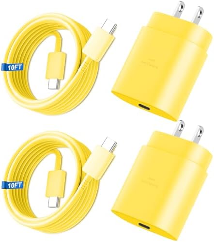 High-Speed 25 W Type C Wall Charger for Samsung Galaxy S25 Series – Includes Dual 10 FT USB-C Cables for Enhanced Flexibility and Safety – Lightning-Fast Charging with Compact Design for Travel Enthusiasts and Everyday Users