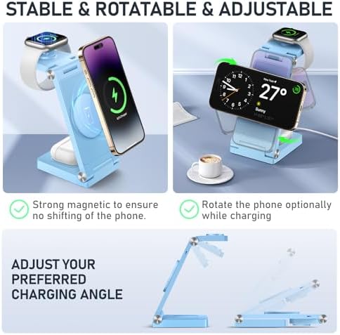 Innovative 3-in-1 Magnetic Wireless Charging Station – Premium Foldable Dock for i Phone 16/15/14/13/12, Apple Watch Ultra/Series 9-2, and Air Pods – Ultimate Travel-Friendly Power Hub with Superior Rapid Charging for Tech Savvy Professionals and On-the-Go Users