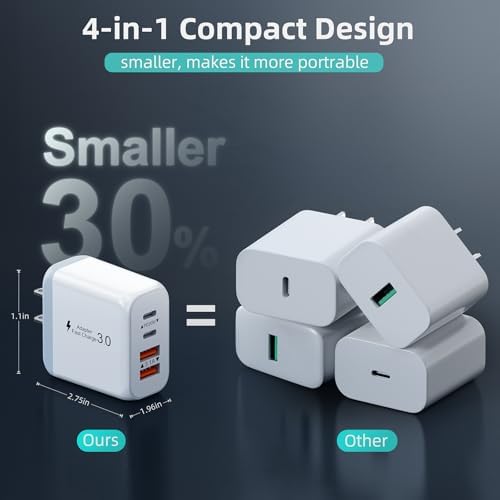 40 W USB C Fast Charger Block – Dual Pack 4-Port Power Delivery Wall Plug with Quick Charge 3.0 for i Phone 16/15/14/13/12/11 Pro Max, Samsung Galaxy & More – High-Speed Multi-Device Charging Solution – Ideal for Home, Office & Travel