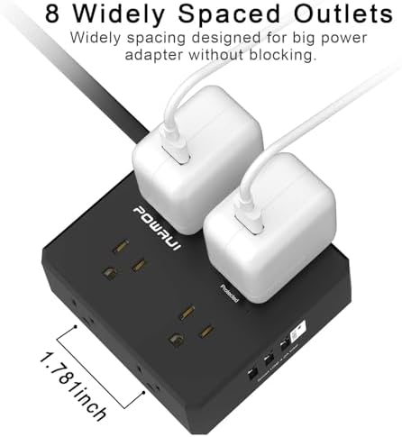 Maximize Your Power Management with a 6 Ft Surge Protector Power Strip – 8 Outlet Extension Cord Featuring 4 Fast USB Charging Ports (1 USB-C), Ideal for Home Office Convenience and Safety, ETL Listed for Enhanced Surge Protection and Compatibility