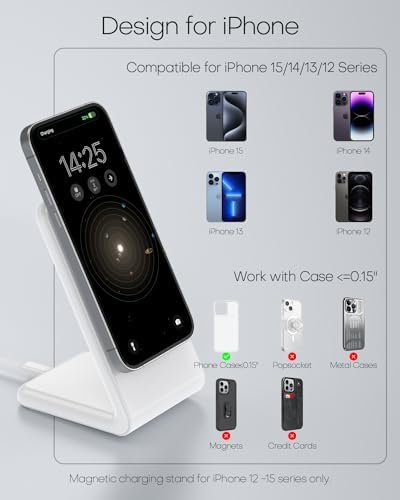 Mag-Safe Wireless Charging Stand for i Phone 16 – Fast Charging with 20 W Adapter & 5 Ft Cable, Magnetic Alignment for i Phone 15/14/13/12 – Sleek Black Design for Effortless Charging and Enhanced Compatibility