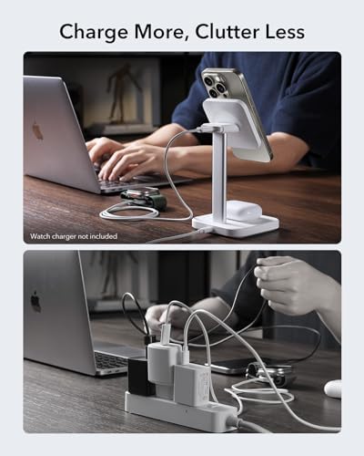 Ultimate ESR 2-in-1 Mag Safe Charging Station for Apple Devices – Fast Wireless Charger Stand for i Phone 16/15/14/13/12, Apple Watch, & Air Pods – Sleek Black Design for Dual Device Convenience and Enhanced Speed