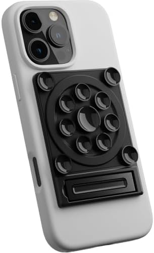 Revolutionary Suction Phone Case Adhesive Mount with Stand – Ultimate Mag Safe Compatible Smartphone Holder for Effortless Selfies & Videos, Strong Sticky Grip for i Phone & Android Users, Compact Hands-Free Accessory for Vlogging & Live Streaming (Black)