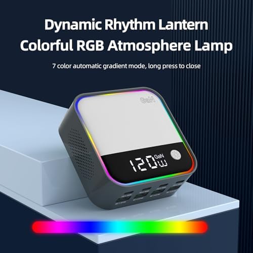 Ultimate 120 W Ga N USB-C Multi-Port Charging Hub with LED Display & Vibrant Gradient Light – Fast and Efficient Charging Station for i Phone, Samsung Galaxy, i Pad, Laptops & More – Ideal for On-the-Go Power Needs