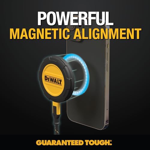 DEWALT 15 W Heavy Duty Wireless Charger – Fast Charging Pad for Mag Safe i Phone Models 16/16 Plus/16 Pro Max/15/14/13/12, Includes Versatile Wall Mounting Plate for Easy Installation – Durable, Efficient, and Sleek Design for Home or Office Use