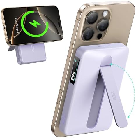 ESR Mag Safe 10,000 m Ah Portable Charger with Kickstand – Qi2 Certified 15 W Fast Charging Power Bank for i Phone 16/15/14/13/12 – Sleek Black Design with LED Display & 27 W USB-C Output for Effortless Charging On-the-Go