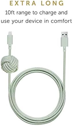 Native Union Night Cable – 10 ft MFi Certified Lightning to USB-A Charger with Weighted Knot Design for Enhanced Stability – Ultra-Durable & Stylish Zebra Pattern for i Phone 14, 13 & Earlier Models – Elevate Your Charging Experience with Superior Length & Strength