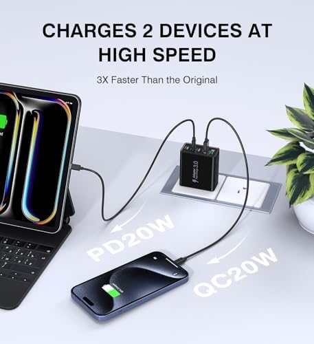 Efficient 50 W Dual USB-C Wall Charger Duo – Rapid Multi-Device Power Adapter for i Phone 16/15/14/13/12, i Pads, and Android Smartphones – Compact Fast Charging Solution for On-the-Go Professionals