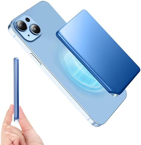 Ultra-Compact Blue Magnetic Wireless Power Bank for i Phone 12-16 Pro Max – 5000 m Ah Fast-Charging Battery Pack with Seamless Attachment for On-the-Go Convenience and Enhanced Compatibility – Essential Travel Accessory for Effortless Energy Backup