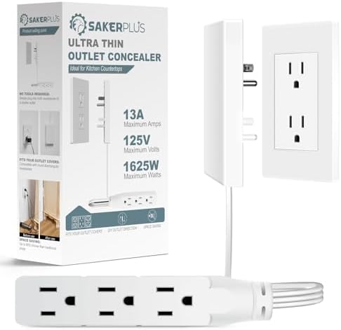 Revolutionize Your Power Access with the Outlet Concealer Power Strip – 3 AC Outlets, 5 ft Flat Plug Extension Cord for Home, Office & Kitchen – Child & Pet Safe Design, Universal Compatibility, 1625 W Capacity, Ideal for Streamlined Electronics Management