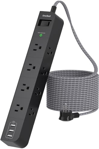 15 ft Heavy-Duty Extension Cord with Surge Protection | 8 AC Outlets & 3 Fast USB Ports | Flat Plug Wall Mount Power Strip for Home & Office | ETL Certified Charging Station for Safe, Efficient Device Management