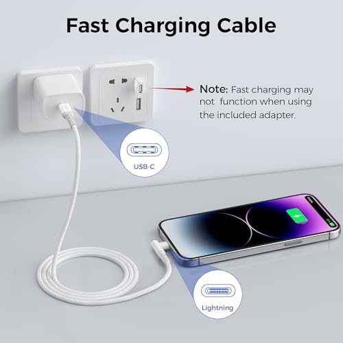 Basesailor 10 FT Right Angle i Phone Charger Cable – 90-Degree USB-C to Lightning Cord with USB A Adapter for Fast Charging – Perfect Compatibility with i Phone 14, 13 Pro Max, 12, 11, XS, XR, X, 8, 7, 6 Plus, 5 SE & i Pad 8, 9 – Enhanced Durability for Seamless Multitasking & Convenient Use