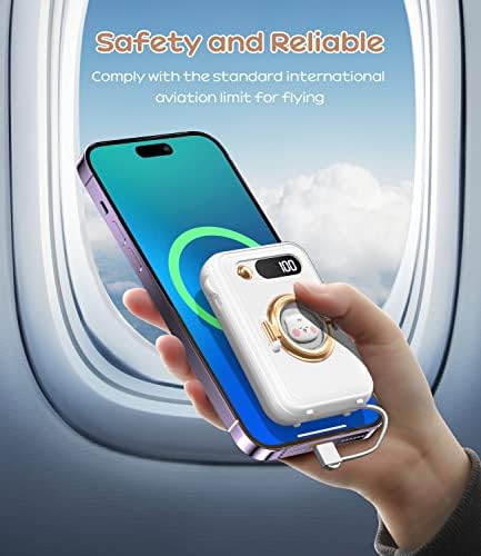 Ultra-Compact 10000 m Ah Fast Charging Power Bank with Built-in Cables and LED Display – Cute, Lightweight Design for i Phone, Samsung, and Tablets – Perfect Travel Companion for Effortless Power On-the-Go