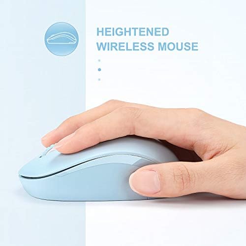 Light Blue Wireless Mouse – Ultra-Quiet 2.4 GHz Noiseless Computer Mouse with USB Receiver for Seamless Windows Experience – Portable, Ergonomic Design for Home, Office, or Travel