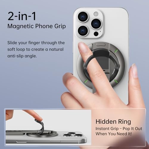 Versatile Magnetic Phone Grip and Adjustable Kickstand for i Phone 16/15/14/13/12 Series – Removable, Double-Sided Holder for Secure Handling and Hands-Free Viewing Solutions