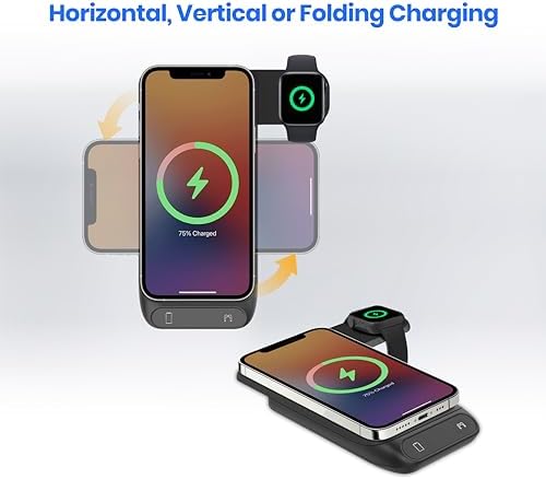 Ultimate 3-in-1 Wireless Charging Station – 20 W Fast Charger for i Phone 15/14/13/12, Apple Watch & Air Pods – Foldable Travel Design for Enhanced Portability and Universal Compatibility – Sleek, Durable, and Efficient Power Hub for Modern Lifestyles