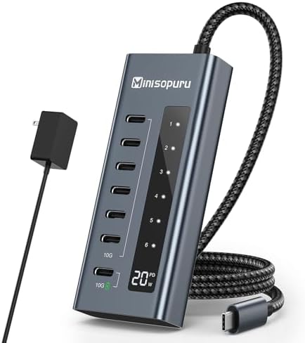 Minisopuru 4-Port USB C Hub – Ultra-Fast 10 Gbps Data Transfer & 20 W Rapid Charging Splitter for Mac Book Pro, i Pad & More – Lightweight Multiport Adapter for Seamless Device Connectivity – Ideal for On-the-Go Professionals