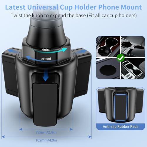 Universal Car Cup Holder Smartphone Mount – Adjustable Neck for Secure Hands-Free Navigation, Compatible with i Phone, Samsung, Google & All Smartphones, Easy Tool-Free Installation, Compact Design for Everyday Use