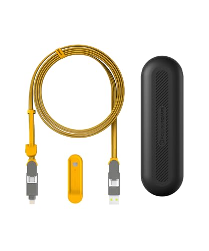 In Charge XL 200 cm 6-in-1 Universal Charger Cable – 100 W Fast Charging USB C & Lightning Adapter for Smartphones, Tablets & More, Durable Yellow Design for Maximum Flexibility and Compatibility