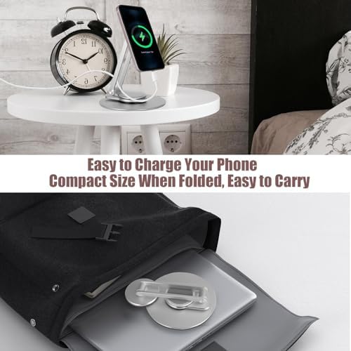 Magnetic Phone Stand for Desk, 360° Rotatable Foldable Magnetic Phone Holder Stand, Height&Tilt Adjiustable, Non Slip Base Magsafe Phone Holder for iPhone 15/14/13/12 Series/Magsafe Case (Silver) – Enhanced Compatibility and Speed