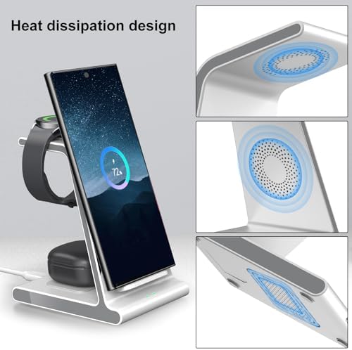 Ultra-Fast 3-in-1 Wireless Charging Dock for Samsung Galaxy Devices – Sleek Space-Saving Charger for Galaxy S25 Ultra, S24, S23, Note 20, Z Flip 6 & Fold 6 – Efficient Power Station for Galaxy Watch Ultra/7/6/5 & Galaxy Buds Pro with Overheat Protection and Modern Design for Home or Office