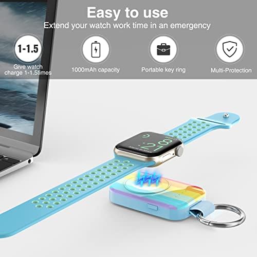 i.VALUX Compact Wireless Charger for Apple Watch – Keychain-Friendly 1000 m Ah Power Bank, Fast Magnetic Charging for Series 10/9/8/Ultra/7/6/5/4/3/2/SE – Perfect Travel Companion & Birthday Gift for Her – Sleek White Design