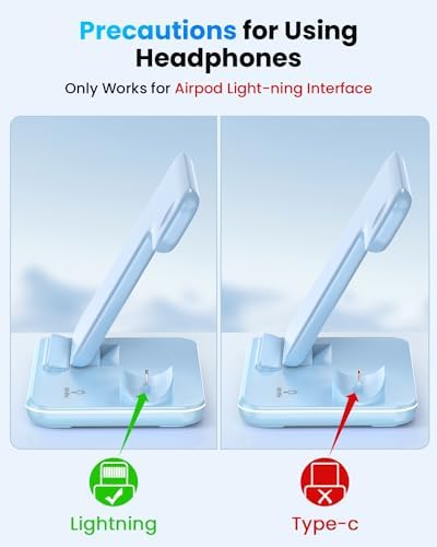 WAITIEE 3-in-1 Wireless Charging Station for i Phone, Apple Watch & Air Pods – Fast, Stylish Blue Charger with Enhanced Compatibility for i Phone 16, 15, 14, 13, 12, 11, X, 8 & Air Pods Pro – Ultimate Travel-Friendly Charging Solution with Safety Features