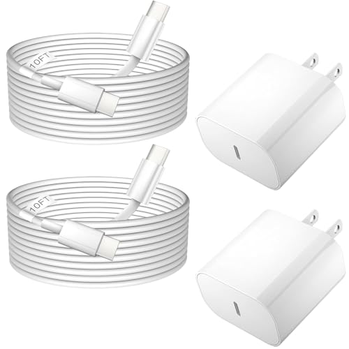 Ultimate 20 W Fast Charging USB C Charger Set for i Phone 16 – Dual Type C Charging Blocks with Two 10 FT Cables for Unmatched Compatibility and Efficiency – Ideal for i Phone Pro/Pro Max & i Pad Pro – Compact and Durable Design for Home and Travel