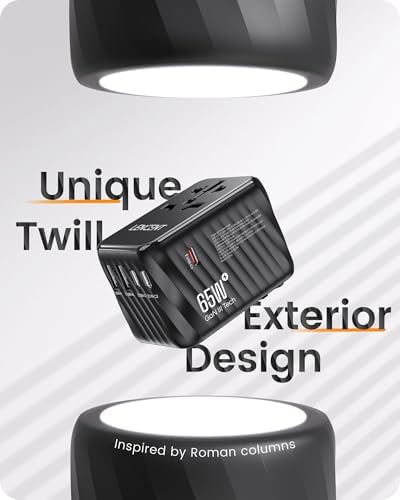 LENCENT 85 W Universal Travel Adapter with Retractable USB-C Cable – High-Speed International Plug Converter Featuring 3 Type-C & 1 USB-A Ports for Effortless Worldwide Charging – Your Ultimate Travel Essential for Maximum Compatibility, Fast Charging, and Ga N Technology Efficiency