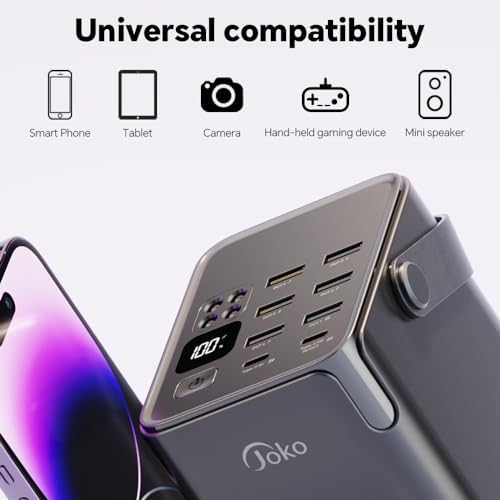 JOKO 70000 m Ah High-Capacity Power Bank – 20 W PD 3.0 Fast Charging with 22.5 W Max Output | Multi-Device USB-C Battery Pack with 7 Outputs & 2 Inputs | Ultimate Portable Charger for i Phone, Samsung & Outdoor Adventures with LED Display | Reliable Power Solution for Camping & Daily Use