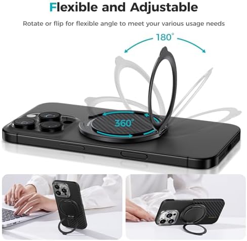 Revolutionize Your i Phone Experience with BENKS Armor Pop Magnetic Grip & Stand – 360° Rotatable Kevlar Phone Holder for Mag Safe, Perfectly Compatible with i Phone 16/15/14/13/12 Series, Ultimate Stability and Style for Everyday Use