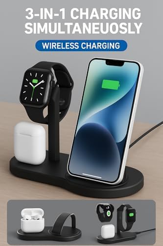 3-in-1 Wireless Charging Station for Multi-Device Convenience – Fast Qi Charger for i Phone, Samsung & More – Sleek Black Design for Home & Travel – Ultimate Solution to Eliminate Clutter and Ensure Device Readiness