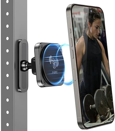 A2C Magnetic Phone Holder for Gym – Aluminum Alloy Base Attach to Metal Surfaces, Gym Phone Mount for MagSafe iPhone 12-16 Series, Ideal Gym Essentials for Workouts Recording – Enhanced Compatibility and Speed