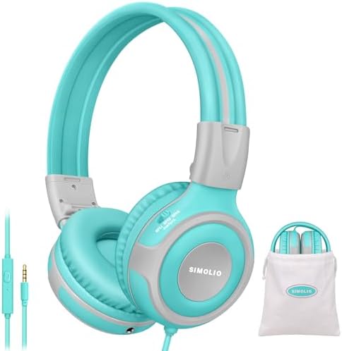 Chic Pink SIMOLIO Kids Headphones with Microphone – Volume-Limited Wired Design for Safe Listening – Adjustable Sound Levels (75/85/94 d B) for Hearing Protection – Perfect for School, Travel, and Home Use – Durable and Comfortable Fit for Active Young Listeners – Compatible with Smartphones & Tablets for Versatile Use
