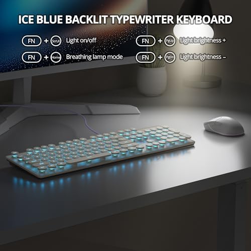 Vibrant Purple Ergonomic Wired Membrane Keyboard – Full-Size 104 Keys with Round Typewriter Keycaps, White LED Backlighting, and Ultra-Quiet Performance for Enhanced Productivity in Any Workspace