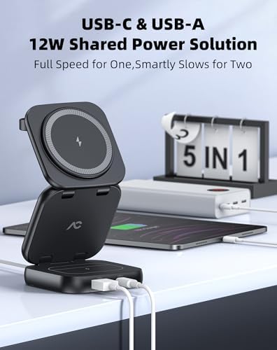Revolutionize Your Charging Experience with AC Island 5-in-1 Portable Travel Wireless Charger – Fast 15 W Magnetic Stand for i Phone 16/15/14/13, Apple Watch & Air Pods, Includes 35 W Adapter, Ideal for On-the-Go Lifestyle and Enhanced Compatibility
