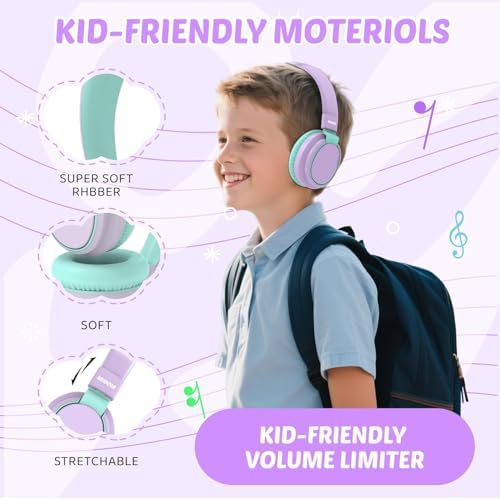 MIDOLA Kids Over-Ear Headphones: Safe Audio Experience with Noise Limitation, Foldable & Travel-Friendly Design, Custom Volume Control (85/110 d B), Built-In Microphone, and AUX Compatibility for School, Gaming, and Family Adventures in Sleek Black